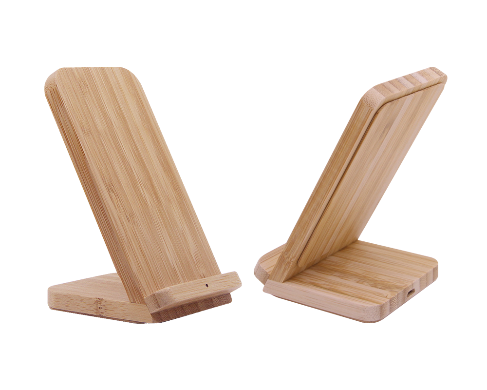 Support de chargeur sans fil en bambou double bobines